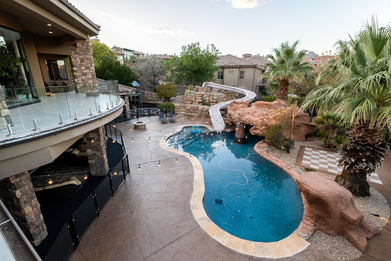 Pool and deck at twilight